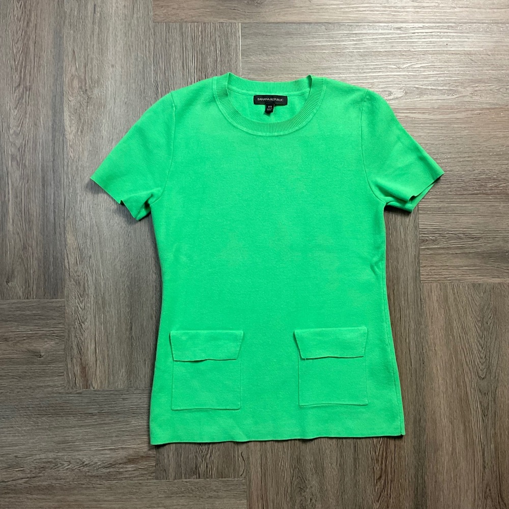 Banana Republic Sweater Womens XS Kelly Green Milano Stitch Short Sleeve Preppy
